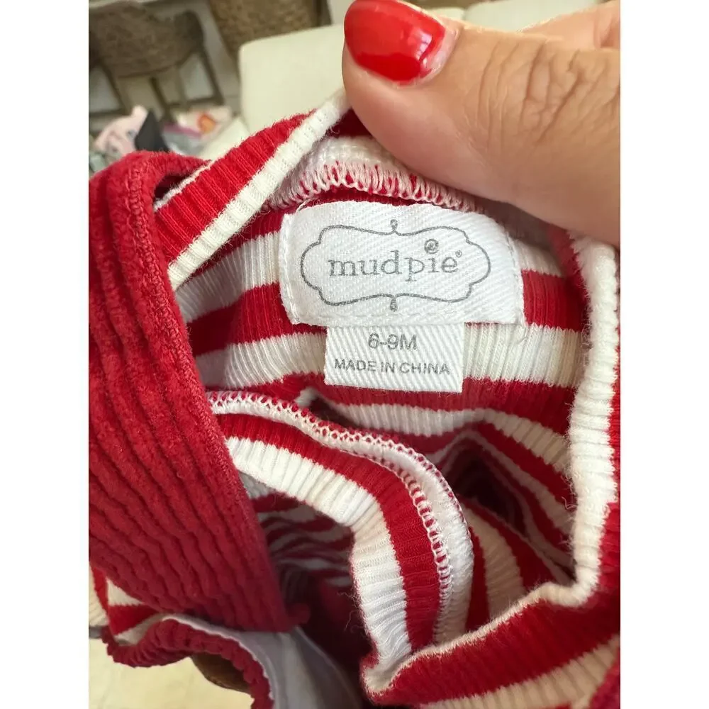 Mudpie Baby Red Reindeer Corduroy Bubble Set Size 6-9 M